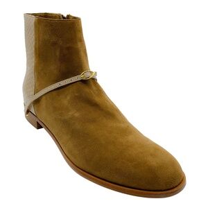 JENNIFER CHAMANDI TAN SUEDE AND SNAKESKIN PRINT ANKLE BOOTIES